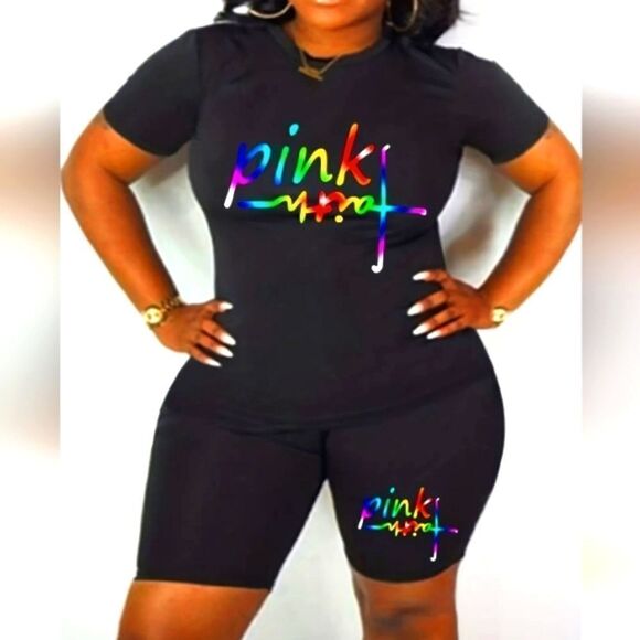 2pc pink faith tee and short set sz.Small - Picture 3 of 4